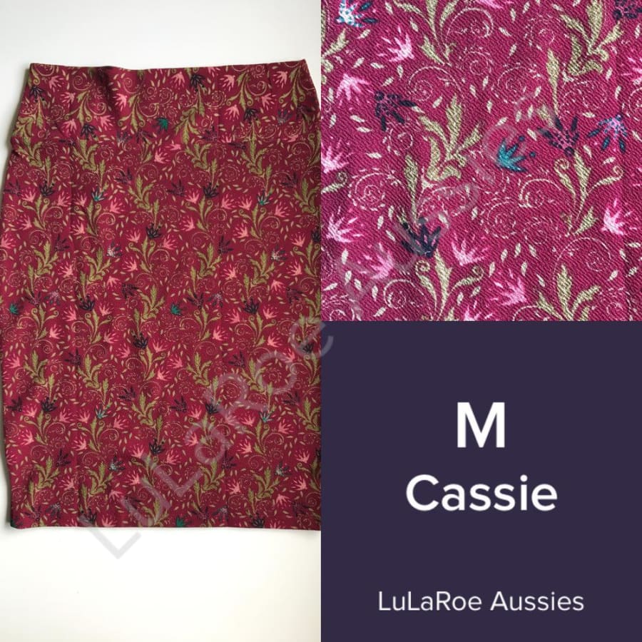 Lularoe Cassie M / Burgundy With Olive/mauve Floral Skirts
