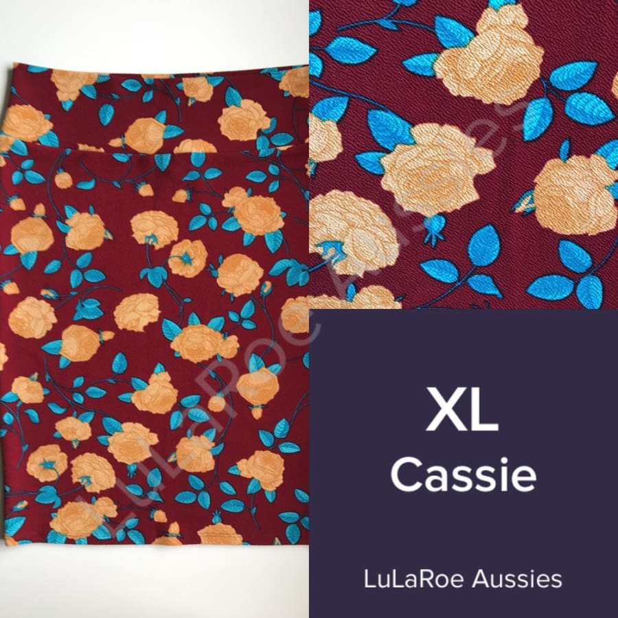 Lularoe Cassie Xl / Burgundy With Yellow Roses Skirts