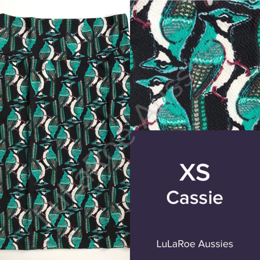 Lularoe Cassie Xs / Black With Teal Birds Skirts