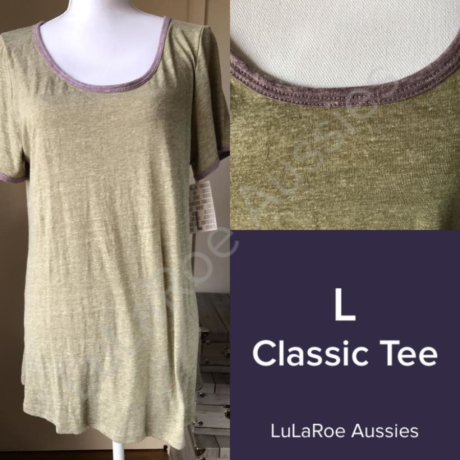 Lularoe Classic T L / Olive Heather With Purple Ringer Tops