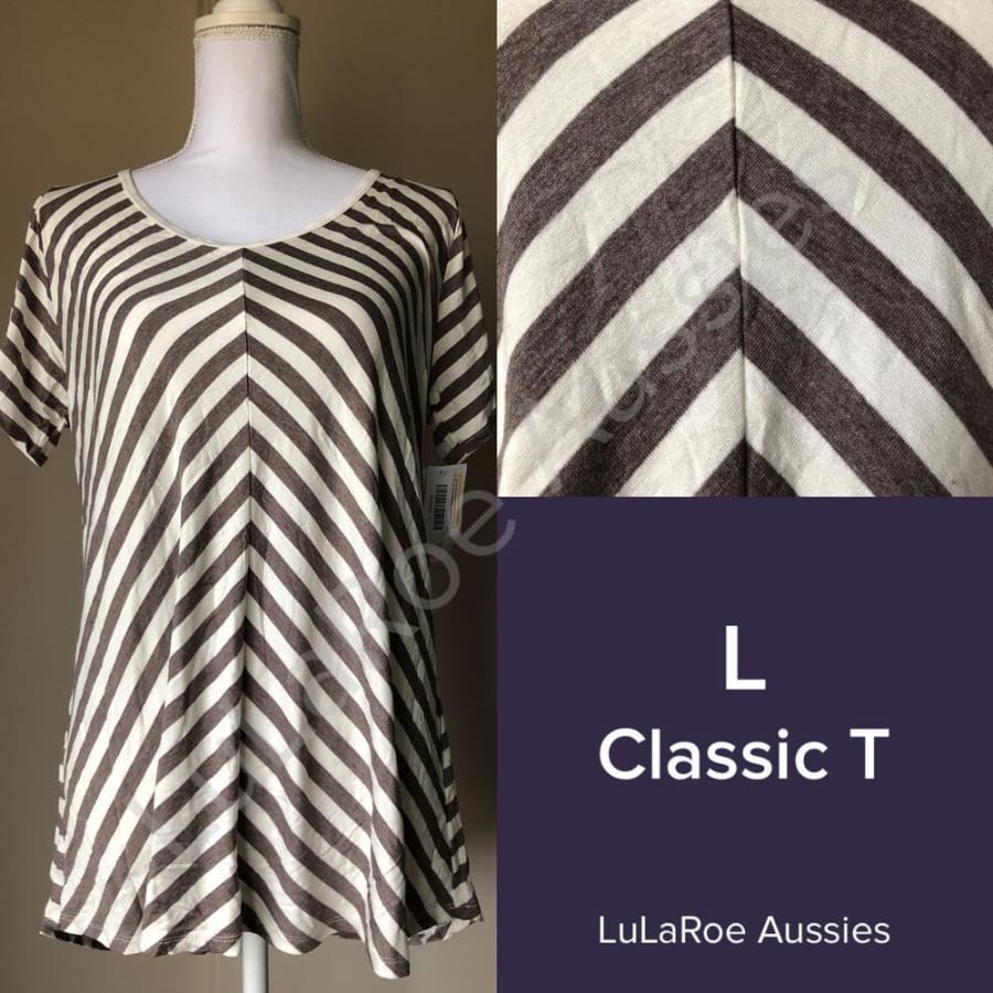 Lularoe Classic T L / Taupe/oatmeal Heather Striped Chevron Tops