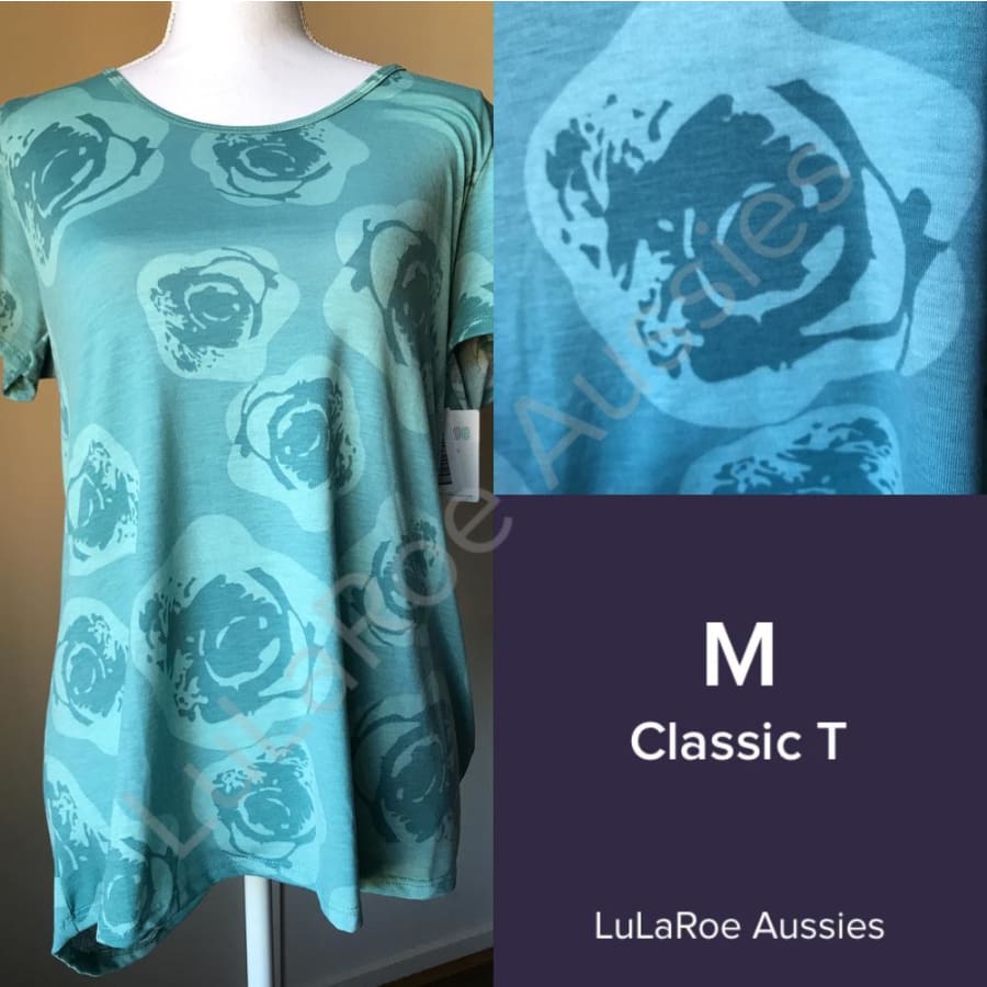 Lularoe Classic T M / Teal/aqua Abstract Roses Tops
