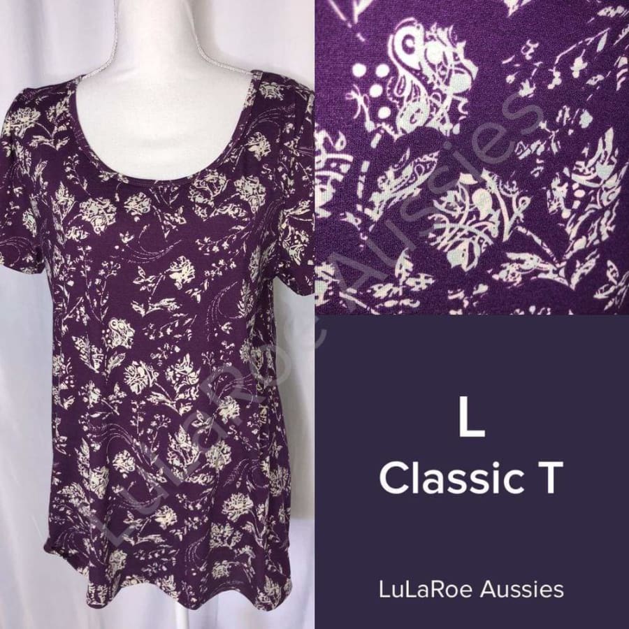 LuLaRoe Classic T L / Eggplant with pale blue and white floral Tops