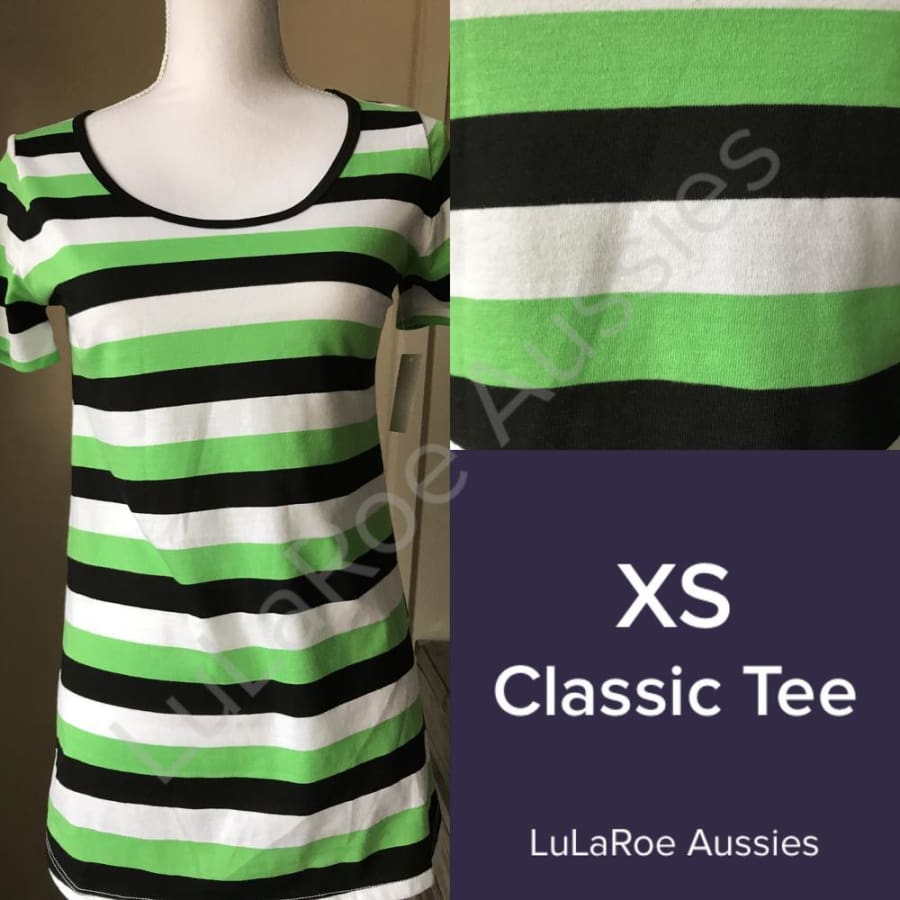 Lularoe Classic T Xs / Bright Green/black/white Stripes Tops