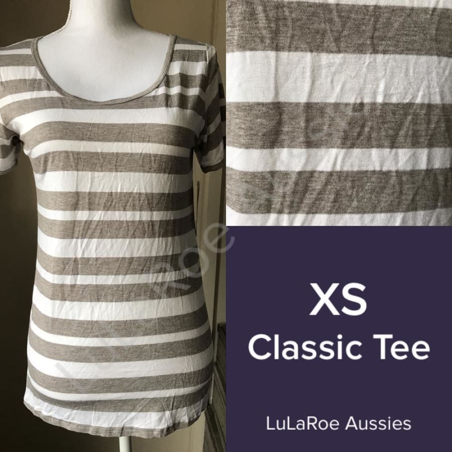 Lularoe Classic T Xs / Taupe Heather And White Stripe Tops
