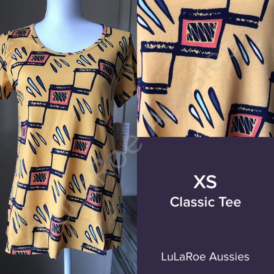 Lularoe Classic T Xs / Yellow With Navy/coral Geo Tops