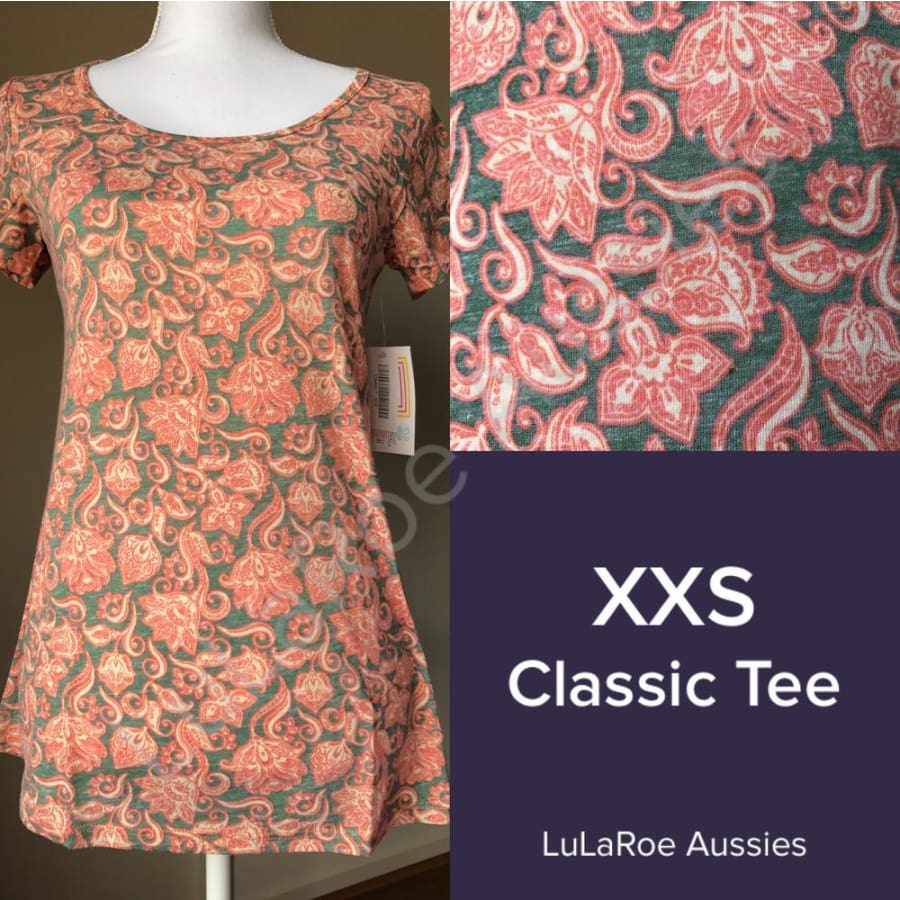 Lularoe Classic T Xxs / Faded Olive Heather And Terracotta Paisley Tops