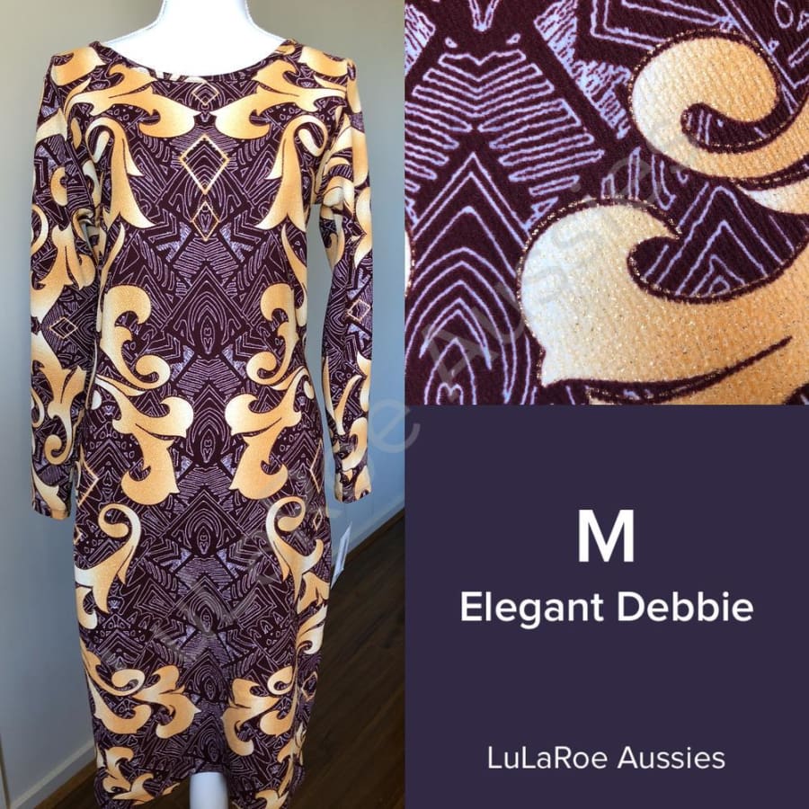Lularoe Debbie M / Elegant Burgundy With White Tribal And Buff/cream Gold Shimmer Dresses