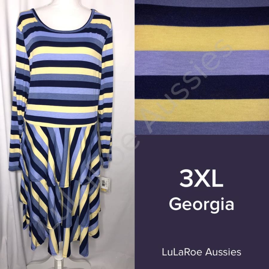LuLaRoe Georgia 3XL / Navy blue and yellow stripe Dresses