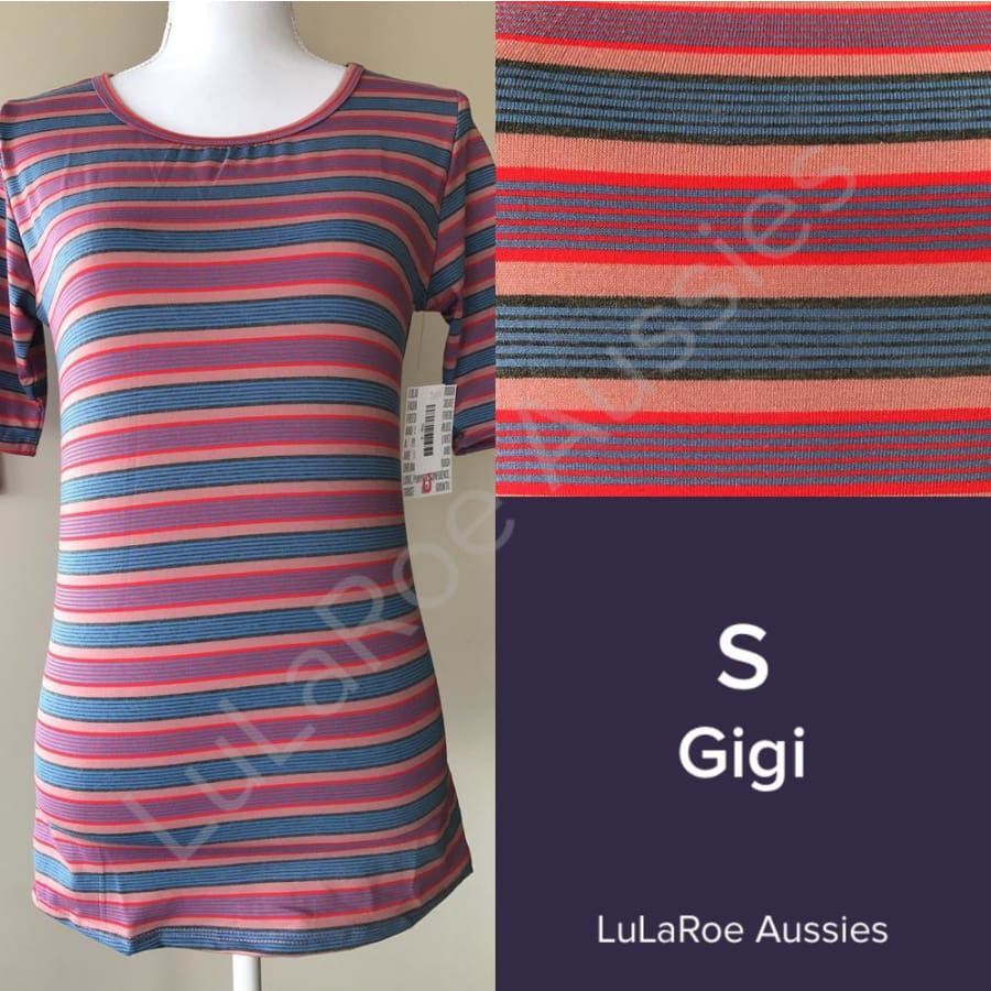 Lularoe Gigi S / Mauve With Red/grey/blue Thin Stripes Tops