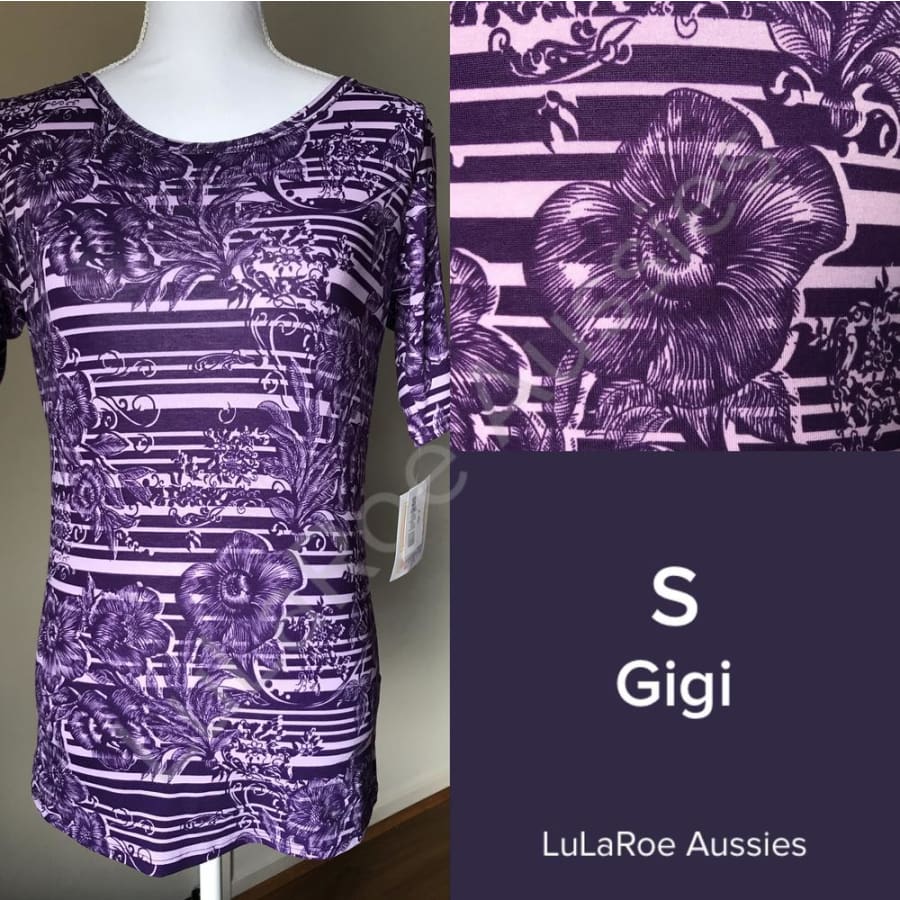 Lularoe Gigi S / Purple Striped Floral Tops