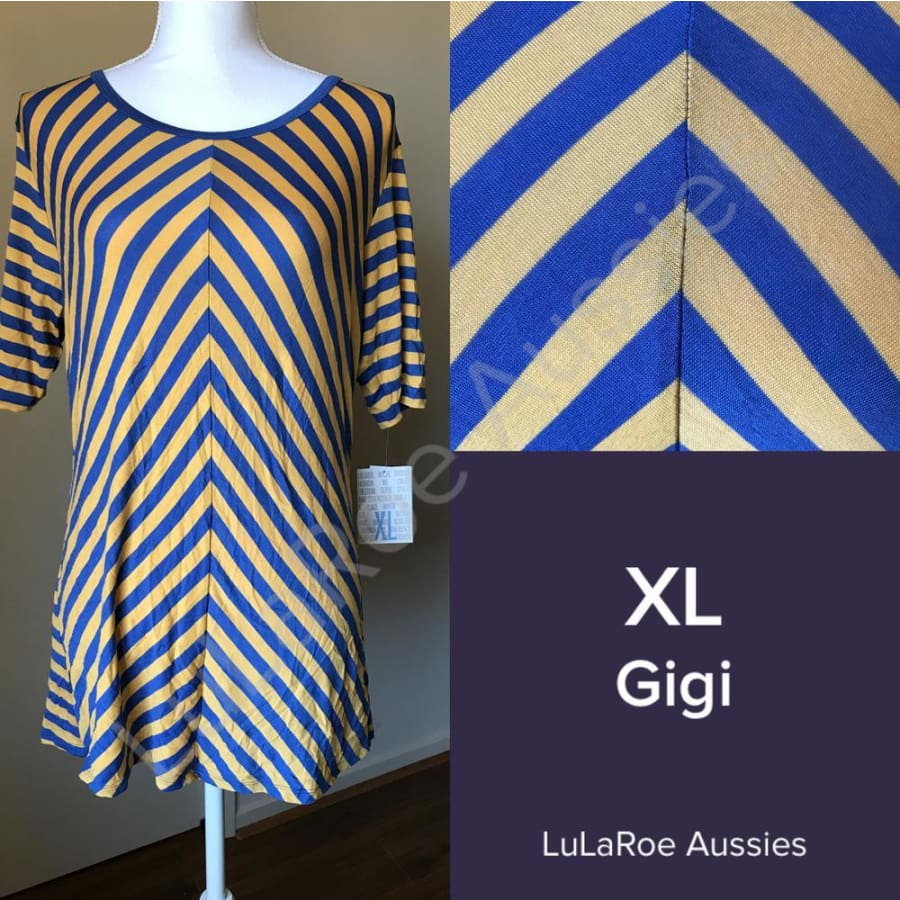Lularoe Gigi Xl / Royal Blue And Mustard Striped Chevron Tops