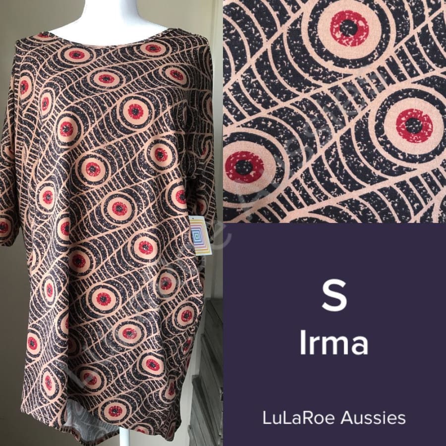 LuLaRoe Irma S / Black with tan/red tribal Tops
