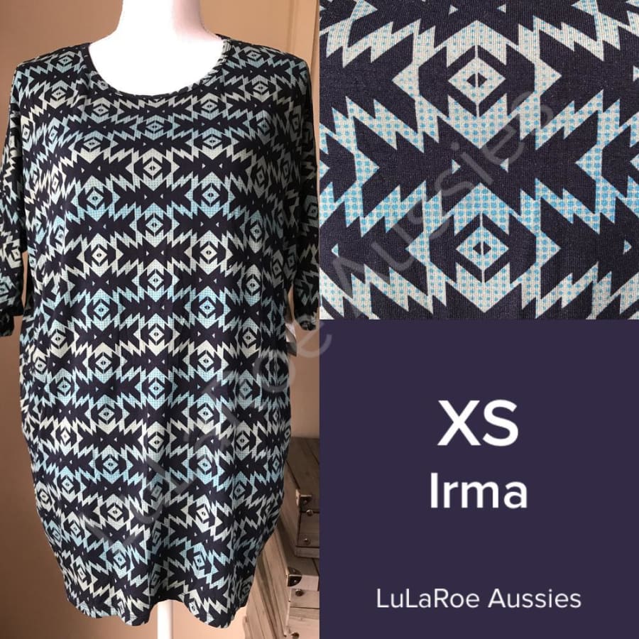 Lularoe Irma Xs / Black With Grey Scissors And White Dotted Threads Tops