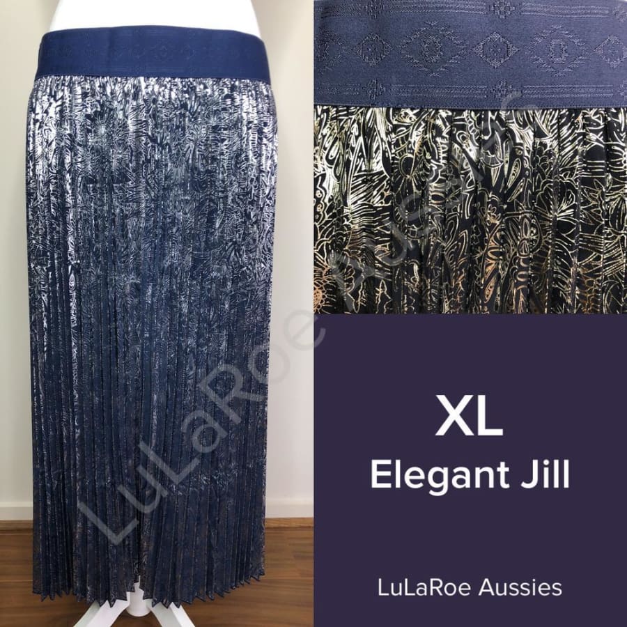 LuLaRoe Jill XL / Dark Navy Blue and Silver pleated skirt Skirts
