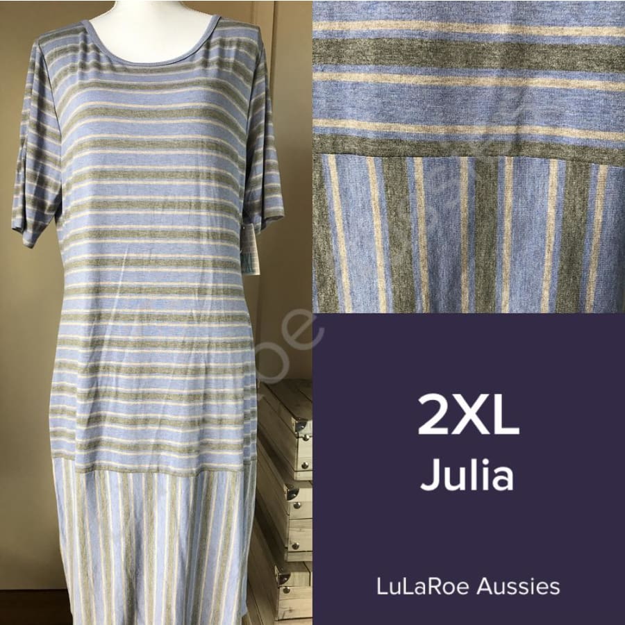 Lularoe Julia 2Xl / Blue/grey/oatmeal Heather Stripes Dresses