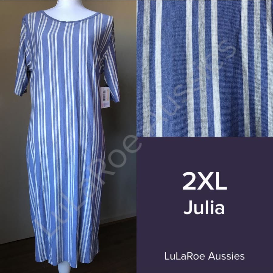 Lularoe Julia 2Xl / Blue/oatmeal/grey Heather Stripes Dresses