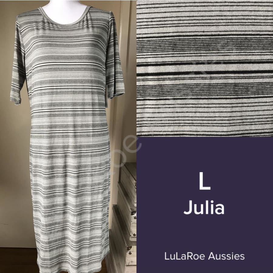 Lularoe Julia L / Black With Dove Grey Stripes Dresses