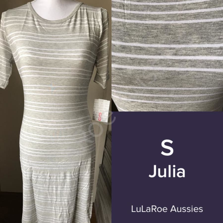 Lularoe Julia S / Oatmeal Heather With White Stripes Dresses