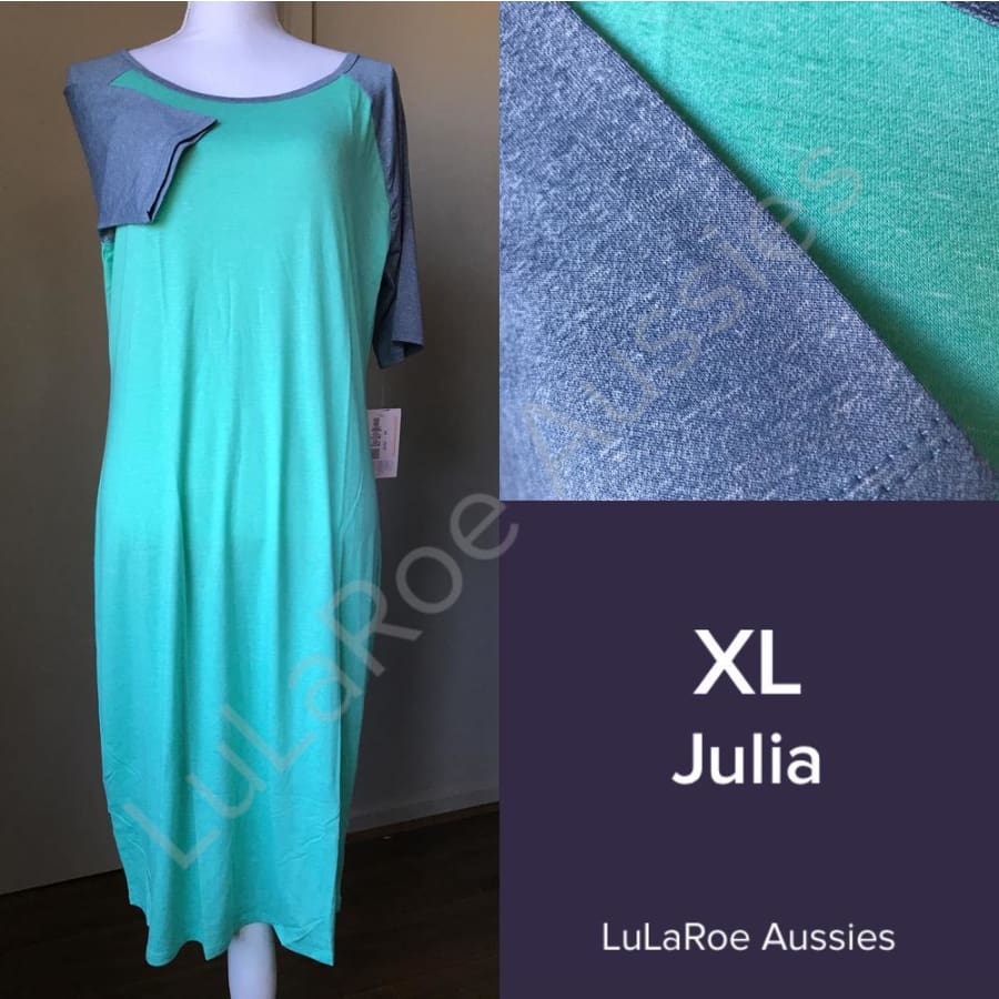 Lularoe Julia Xl / Aqua Heather With Slate Heather Sleeves Dresses