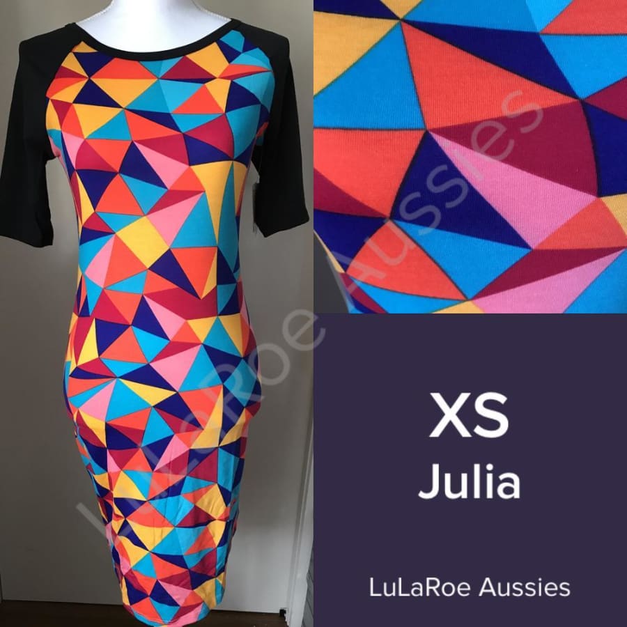 Lularoe Julia Xs / Multi Geo With Black Sleeves Dresses