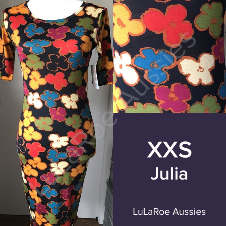 Lularoe Julia Xxs / Black With Multi Bright Floral Dresses