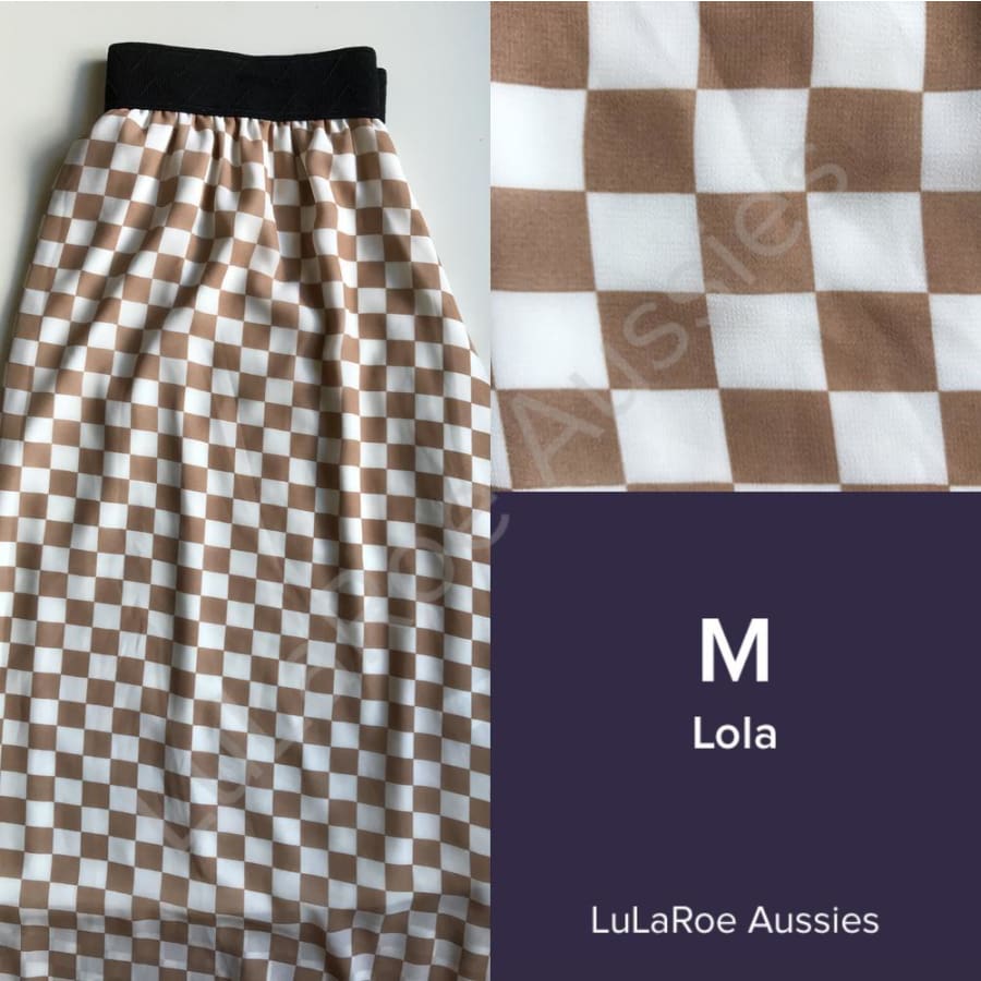 Lularoe Lola M / Cream/tan Checker With Black Waistband, Chiffon Skirts