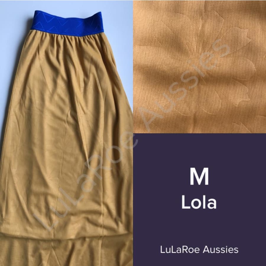 Lularoe Lola M / Mustard Floral Embossed With Royal Blue Waistband, Chiffon Skirts