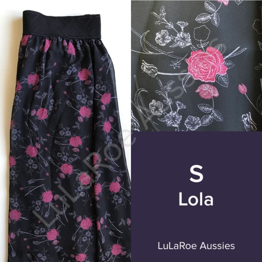 Lularoe Lola S / Black With Burgundy And Grey Floral, Waistband, Chiffon Skirts