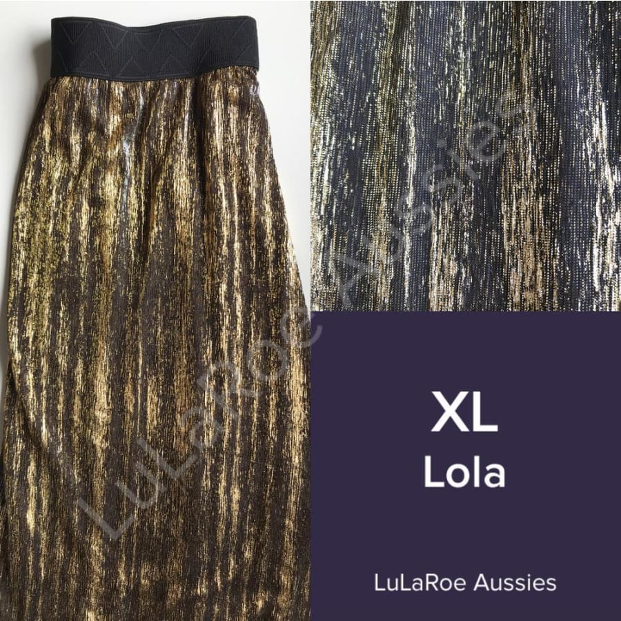 Lularoe Lola Xl / Elegant Vintage Gold/bronze/silver, Black Waistband, Mesh Skirts