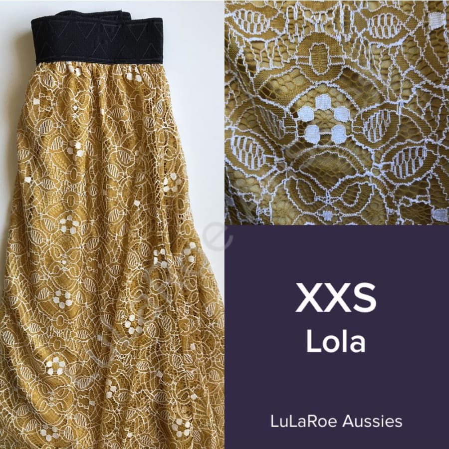 Lularoe Lola Xxs / Mustard And Cream Lace, Black Waistband Skirts