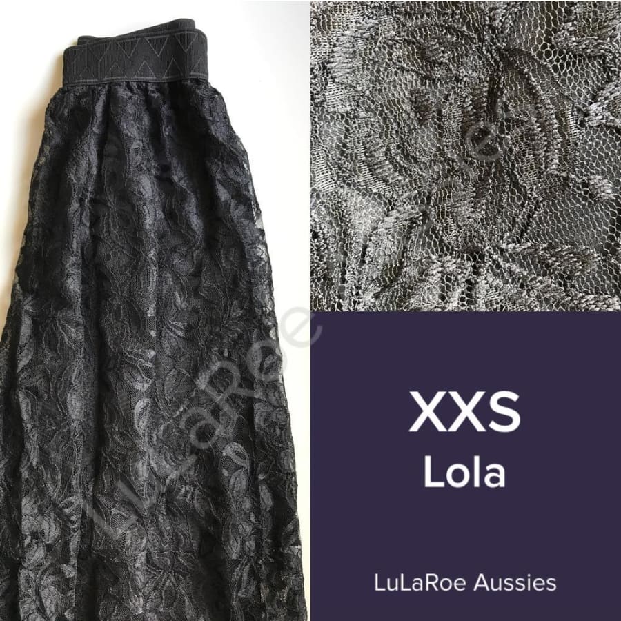 Lularoe Lola Xxs / Solid Black Lace, Waistband Skirts