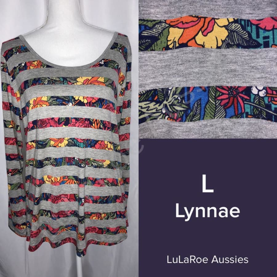 Lularoe Lynnae L / Navy And Green Heather Stripes Tops