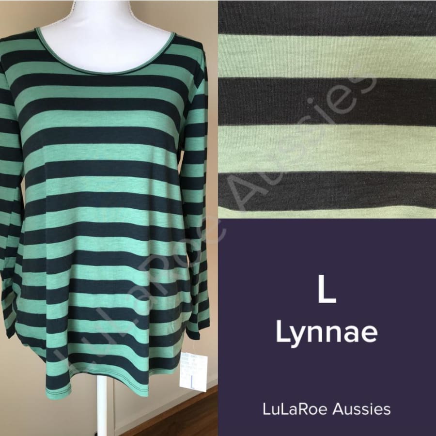 Lularoe Lynnae L / Navy And Green Heather Stripes Tops