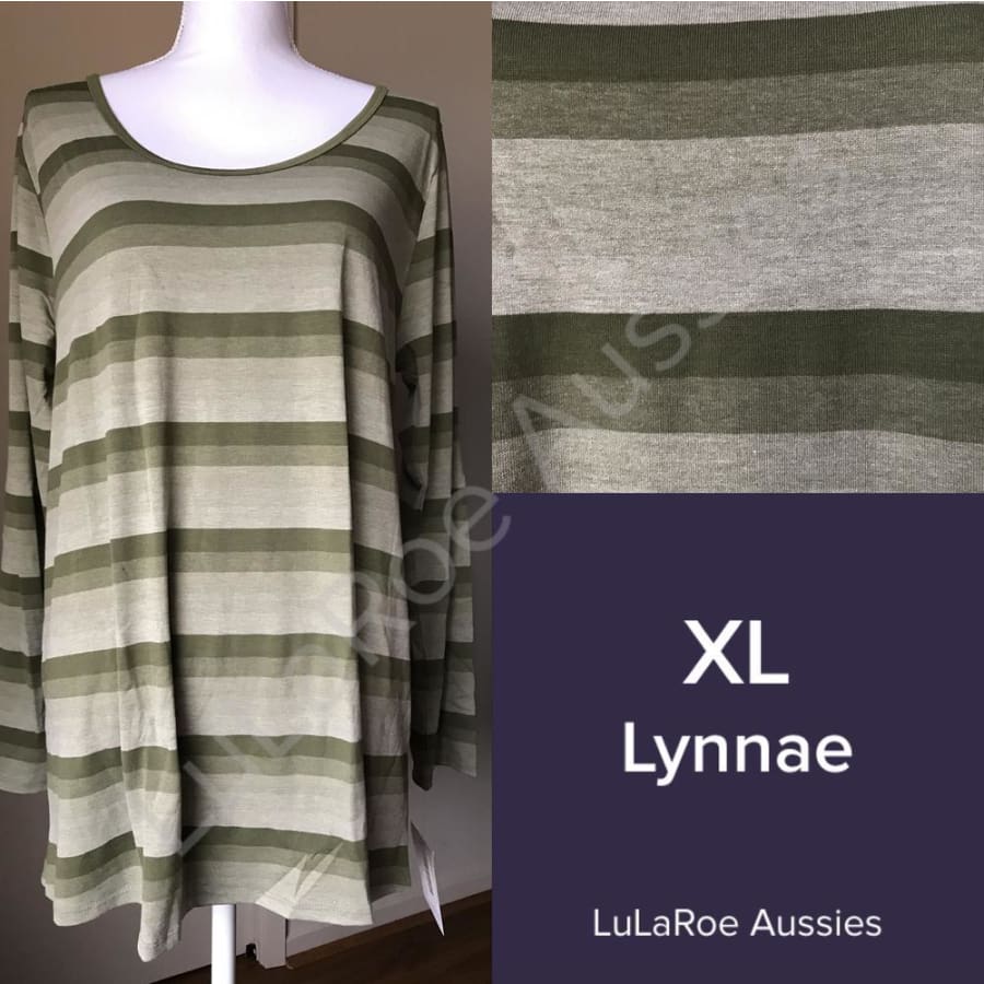 Lularoe Lynnae Xl / Olive/taupe Heather Stripes Tops