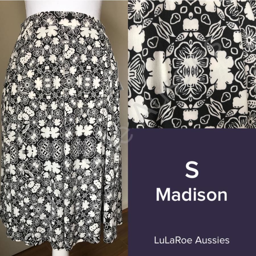 Lularoe Madison S / Black And White Floral, Slinky Skirts