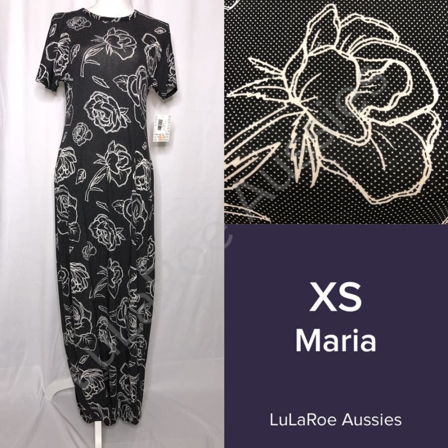 LuLaRoe Maria XS / Black with white dots and flowers Dresses
