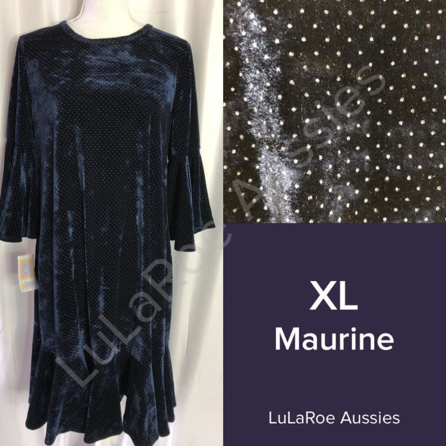 LuLaRoe Maurine XL / Navy Blue grey dot velvet Dresses