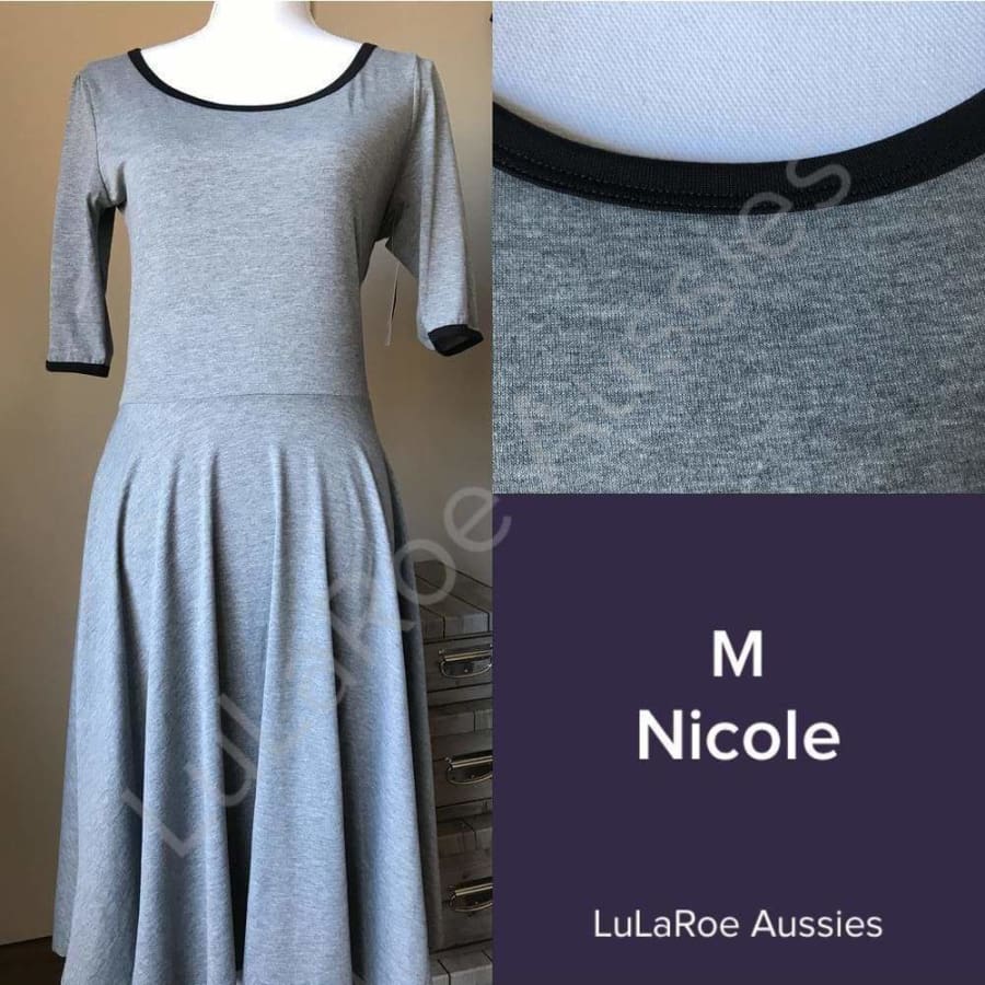 Lularoe Nicole M / Grey Heather With Black Ringer Jersey Dresses