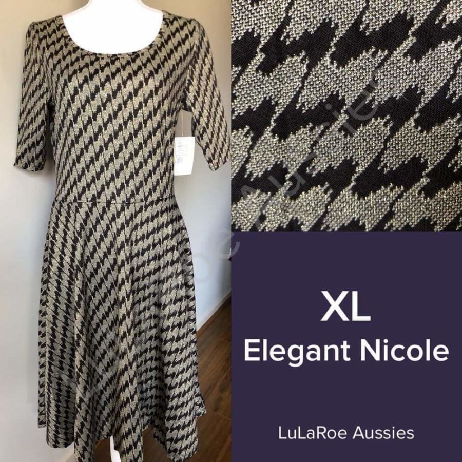 Lularoe Nicole Xl / Elegant Vintage Black With Gold Shimmer Firm Knit Dresses