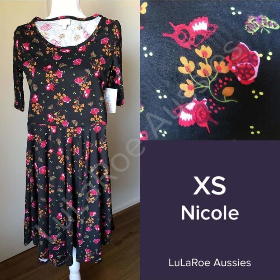 LuLaRoe Nicole Women's Dress Size XS Blue Dress with Pink/Red