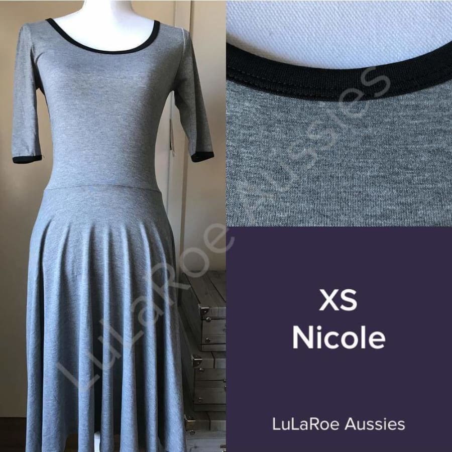 Lularoe Nicole Xs / Grey Heather With Black Ringer Jersey Dresses