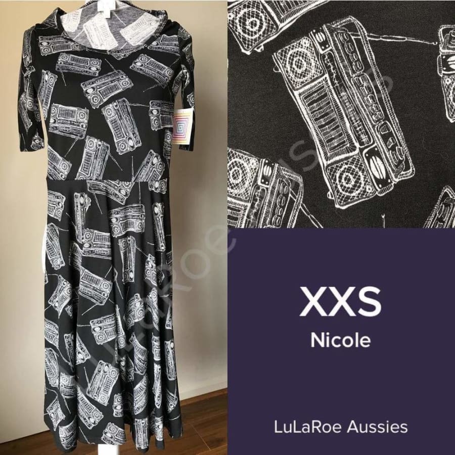 Lularoe Nicole Xxs / Black With Cream Radios Jersey Dresses