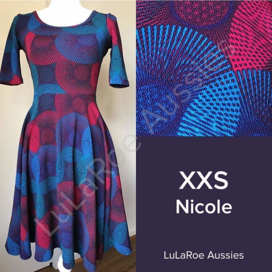 Lularoe Nicole Xxs / Purple/teal/blue/red Geo Circles Liverpool Dresses