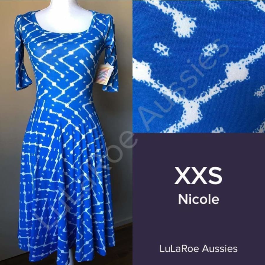 Lularoe Nicole Xxs / Royal Blue And White Jersey Dresses
