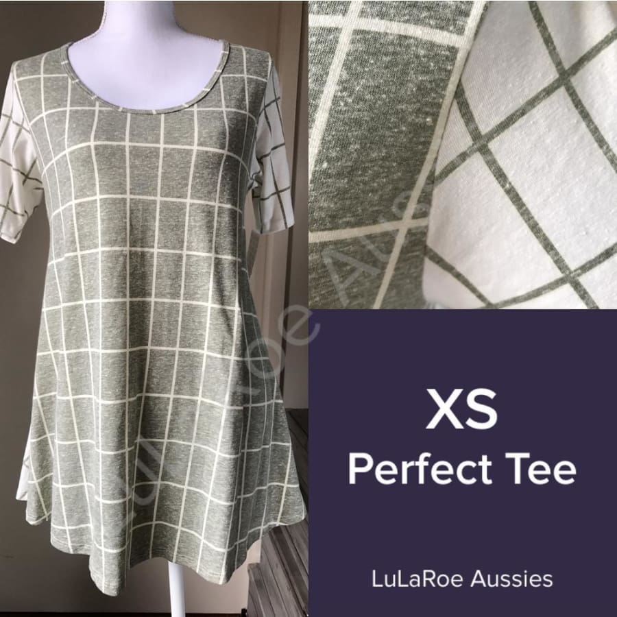 Lularoe Perfect T Xs / Olive/ivory Windowpane Tops