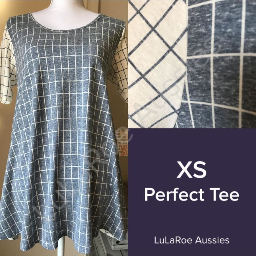 Lularoe Perfect T Xs / Slate Blue/ivory Windowpane Tops