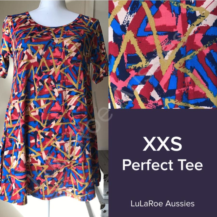 Lularoe Perfect T Xxs / Blue/gold/coral Geo Tops