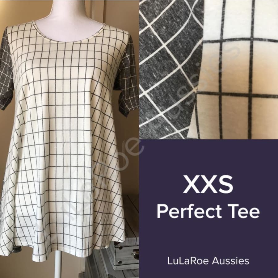 Lularoe Perfect T Xxs / Ivory/grey Windowpane Tops