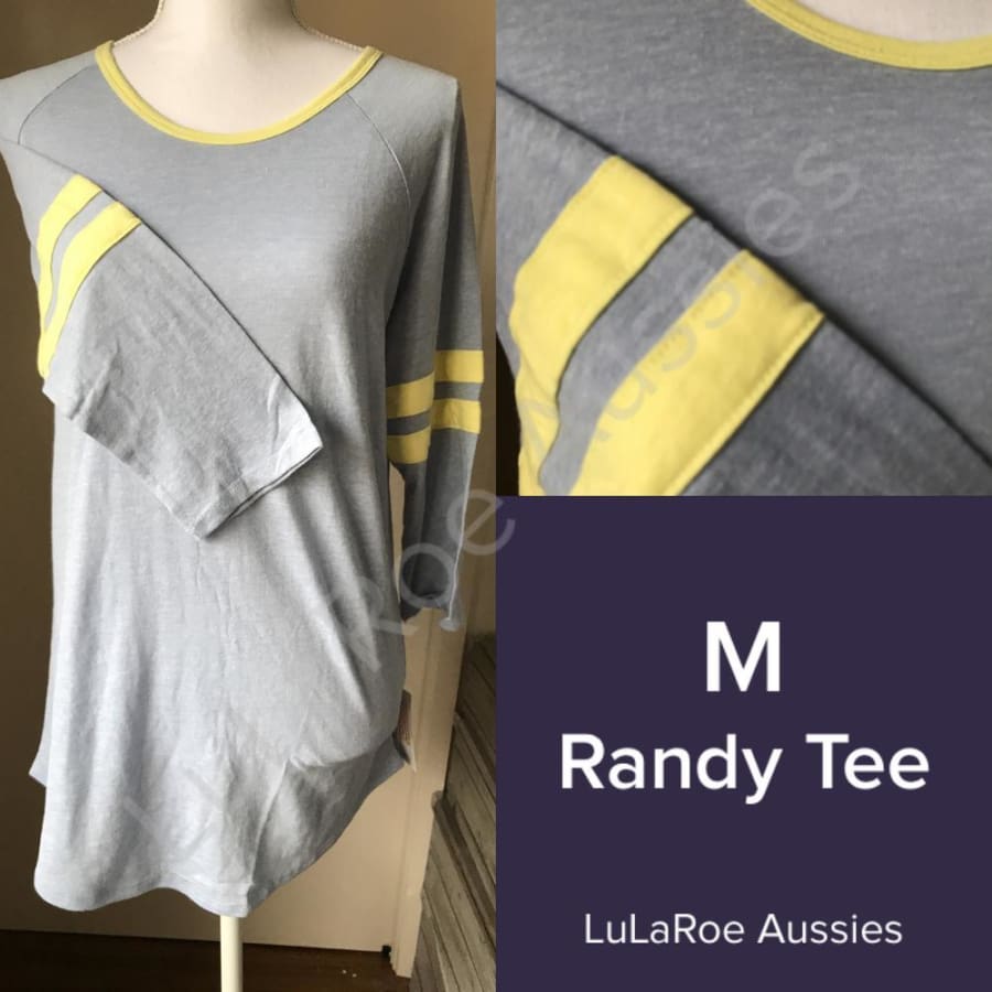 Lularoe Randy M / Slate Blue Heather With Yellow Ringer Stripes On Sleeves Tops